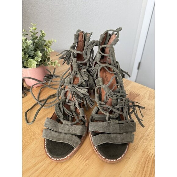 Jeffrey Campbell Linares Lace Up Strappy Green Stacked Sandal Boho Festival 8.5 - Picture 2 of 7